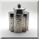 S110. Silver tone tea caddy 